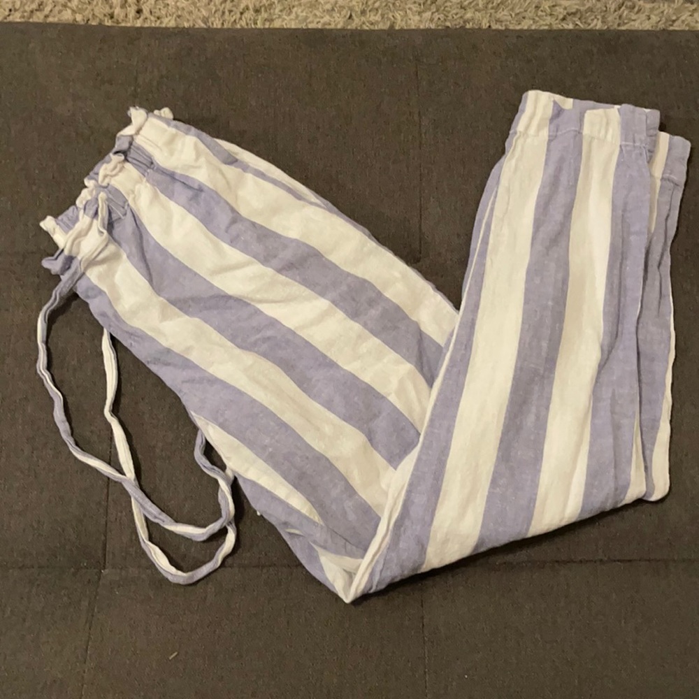 Blue and white striped beach lounge pants
